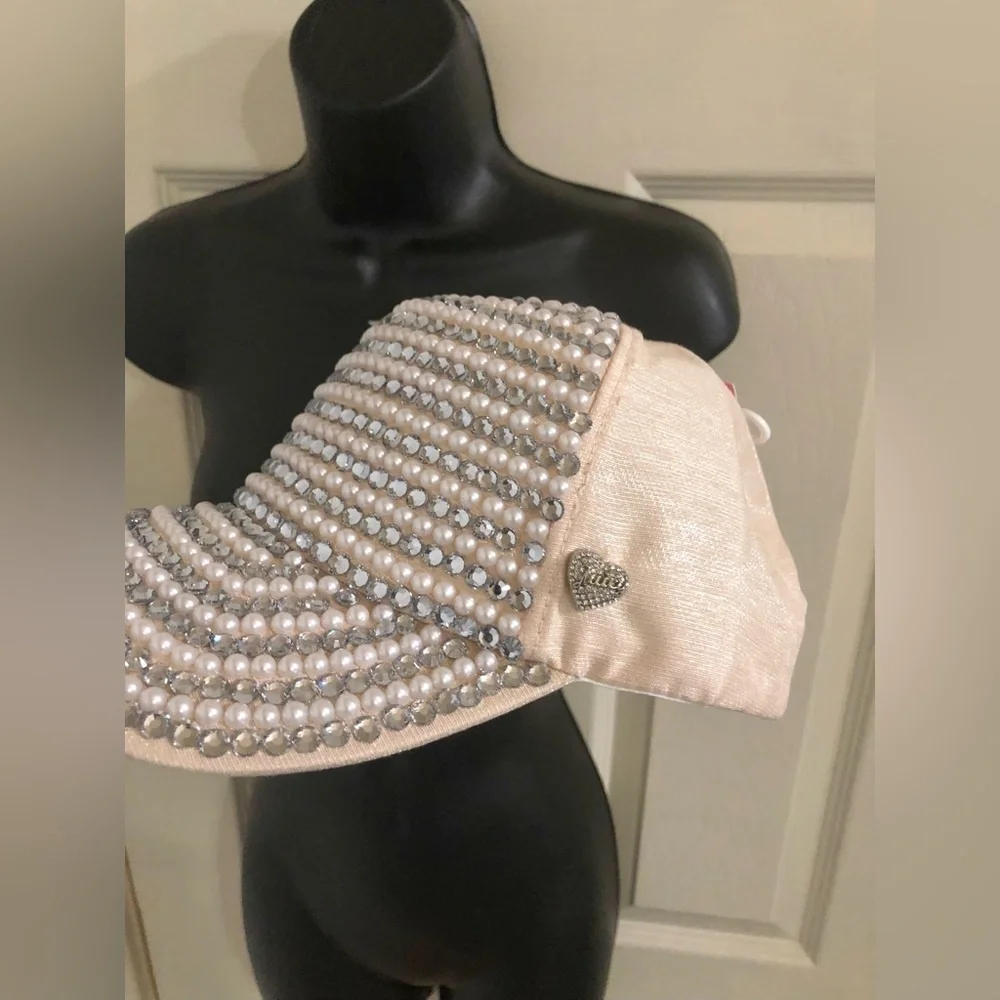 Juicy Couture light pink champagne shimmery pearls and crystals baseball cap new